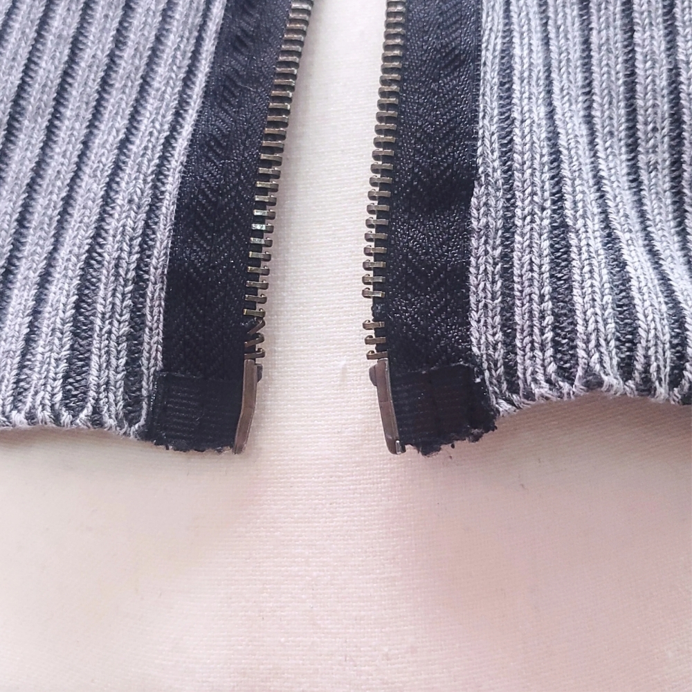 Small Grey 100% Cotton Asymetrical Zip-Up Knit in Gradient Grey - Picture 9 of 9